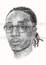 Load image into Gallery viewer, Quavo Portrait der Künstlerin Marilena Hamm alias Scribblezone, im unversechselbaren Scribble-Stil gezeichne, mit Wasserzeichen