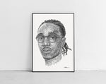 Load image into Gallery viewer, Quavo Portrait der Künstlerin Marilena Hamm alias Scribblezone, im unversechselbaren Scribble-Stil gezeichnet, gerahmt gegen die Wand lehnend.