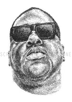 Lade das Bild in den Galerie-Viewer, The Notorious B.I.G Portait der Künstlerin Marilena Hamm alias Scribblezone, im unversechselbaren Scribble-Stil gezeichnet, mit Wasserzeichen.
