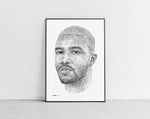 Load image into Gallery viewer, Frank Ocean Portrait von der Künstlerin Marilena Hamm alias Scribblezone, gezeichnet in ihrem unverwechselbaren Scribble-Stil, gerahmt gegen eine Wand gelehnt.