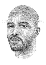 Load image into Gallery viewer, Frank Ocean Portrait von der Künstlerin Marilena Hamm alias Scribblezone, gezeichnet in ihrem unverwechselbaren Scribble-Stil, mit Wasserzeichen.
