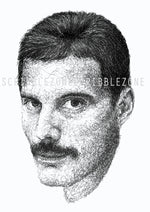 Load image into Gallery viewer, Freddie Mercury Portrait der Künstlerin Marilena Hamm alias Scribblezone, im unversechselbaren Scribble-Stil gezeichnet, mit Wasserzeichen.