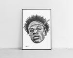 Load image into Gallery viewer, Joey Badass Portrait der Künstlerin Marilena Hamm alias Scribblezone, im unversechselbaren Scribble-Stil gezeichnet, gerahmt gegen die Wand lehnend.