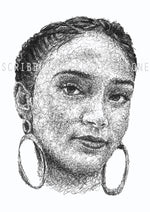 Load image into Gallery viewer, Joy Crookes Portrait der Künstlerin Marilena Hamm alias Scribblezone, im unversechselbaren Scribble-Stil gezeichnet, mit Wasserzeichen.