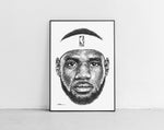 Lade das Bild in den Galerie-Viewer, LeBron James Portrait der Künstlerin Marilena Hamm alias Scribblezone, im unversechselbaren Scribble-Stil gezeichnet, gerahmt gegen die Wand lehnend.