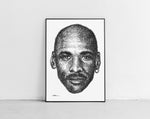Lade das Bild in den Galerie-Viewer, Michael Jordan Portrait der Künstlerin Marilena Hamm alias Scribblezone, im unversechselbaren Scribble-Stil gezeichnet, gerahmt gegen die Wand lehnend.