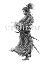 Load image into Gallery viewer, Miyamoto Musashi Porträt von der Künstlerin Marilena Hamm alias Scribblezone