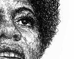 Load image into Gallery viewer, Detail aus dem Nina Simone Portrait der Künstlerin Marilena Hamm alias Scribblezone, im unversechselbaren Scribble-Stil gezeichnet.