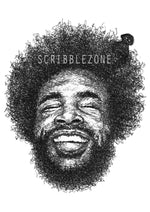Lade das Bild in den Galerie-Viewer, Questlove Portrait der Künstlerin Marilena Hamm alias Scribblezone, im unversechselbaren Scribble-Stil gezeichnet, mit Wasserzeichen.