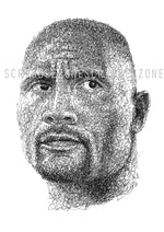 Load image into Gallery viewer, Dwayne "The Rock" Johnson Portait der Künstlerin Marilena Hamm alias Scribblezone, im unversechselbaren Scribble-Stil gezeichnet