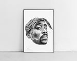 Load image into Gallery viewer, Tupac Shakur Portrait der Künstlerin Marilena Hamm alias Scribblezone, im unversechselbaren Scribble-Stil gezeichnet, gerahmt gegen die Wand lehnend.