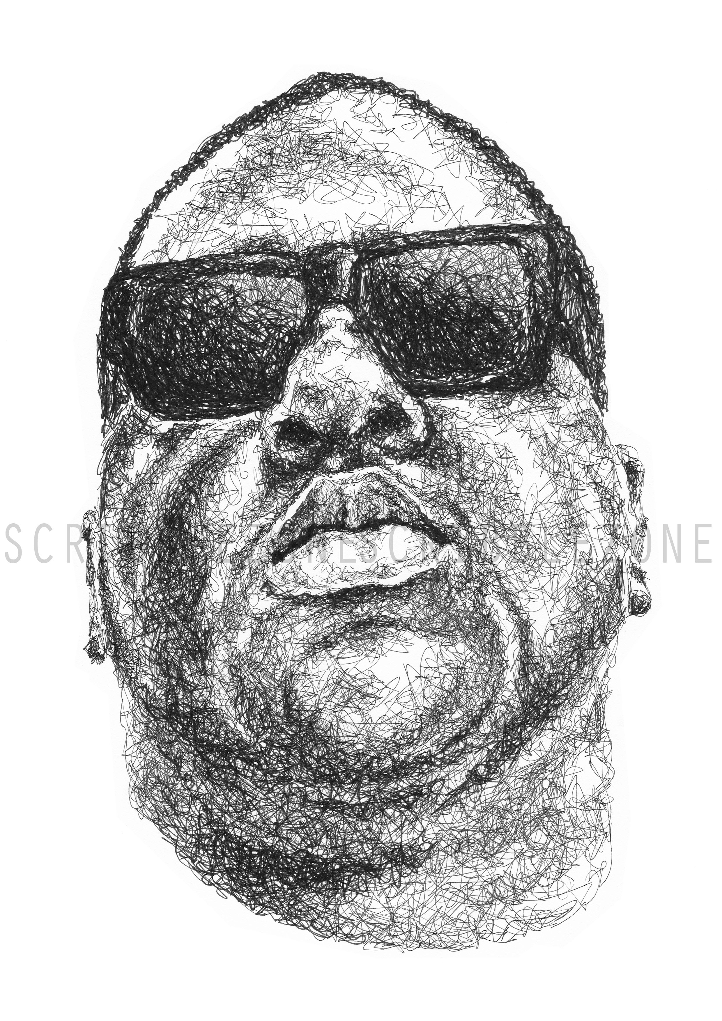 The Notorious B.I.G Portait der Künstlerin Marilena Hamm alias Scribblezone, im unversechselbaren Scribble-Stil gezeichnet, mit Wasserzeichen.