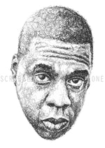 Lade das Bild in den Galerie-Viewer, Jay-Z Portait der Künstlerin Marilena Hamm alias Scribblezone, im unversechselbaren Scribble-Stil gezeichnet, mit Wasserzeichen.
