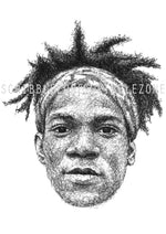 Load image into Gallery viewer, Jean-Michel Basquiat Portrait der Künstlerin Marilena Hamm alias Scribblezone, im unversechselbaren Scribble-Stil gezeichnet, mit Wasserzeichen.
