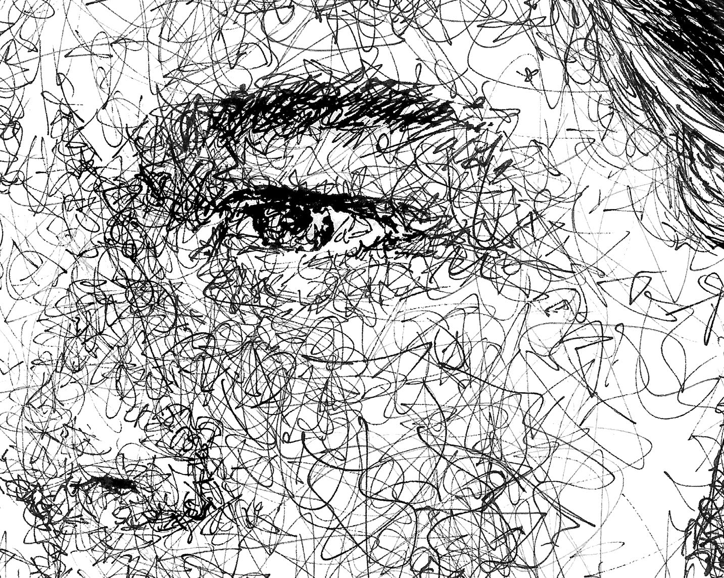 Detail aus dem Leonardo Dicaprio Portrait der Künstlerin Marilena Hamm alias Scribblezone, im unversechselbaren Scribble-Stil gezeichnet.
