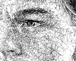 Detail aus dem Leonardo Dicaprio Portrait der Künstlerin Marilena Hamm alias Scribblezone, im unversechselbaren Scribble-Stil gezeichnet.