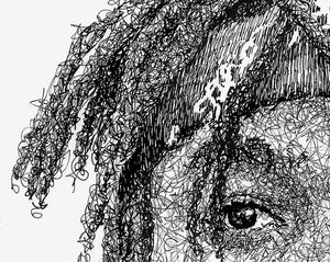 Detail aus dem JID Portrait der Künstlerin Marilena Hamm alias Scribblezone, im unversechselbaren Scribble-Stil gezeichnet.