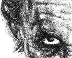 Lade das Bild in den Galerie-Viewer, Detail aus dem Joker Portrait der Künstlerin Marilena Hamm alias Scribblezone, im unversechselbaren Scribble-Stil gezeichnet.
