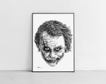 Lade das Bild in den Galerie-Viewer, Joker Portrait der Künstlerin Marilena Hamm alias Scribblezone, im unversechselbaren Scribble-Stil gezeichnet, gerahmt gegen die Wand lehnend.
