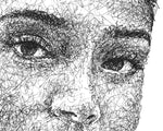 Lade das Bild in den Galerie-Viewer, Detail aus dem Joy Crookes Portrait der Künstlerin Marilena Hamm alias Scribblezone, im unversechselbaren Scribble-Stil gezeichnet.
