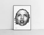 Load image into Gallery viewer, Lauryn Hill Portrait der Künstlerin Marilena Hamm alias Scribblezone, im unversechselbaren Scribble-Stil gezeichnet, gerahmt gegen die Wand lehnend.

