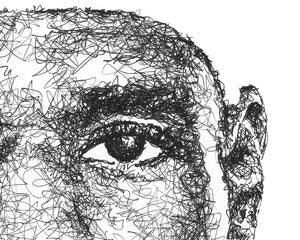 Detail aus dem LeBron James Portrait der Künstlerin Marilena Hamm alias Scribblezone, im unversechselbaren Scribble-Stil gezeichnet.