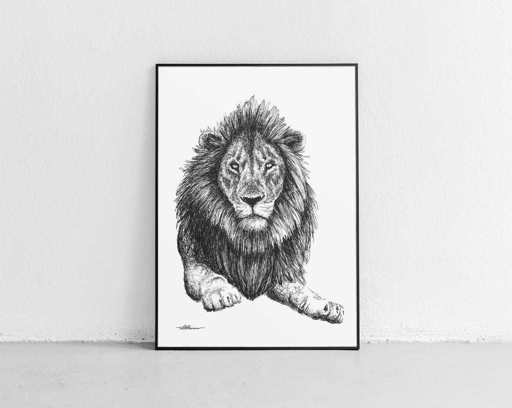 Löwen Zeichnung von der Künstlerin Marilena Hamm alias Scribblezone