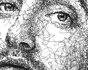 Detail eines Mac Miller Portaits der Künstlerin Marilena Hamm alias Scribblezone, im unversechselbaren Scribble-Stil gezeichnet.