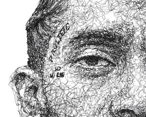 Detail aus dem Nipsey Hussle Portrait der Künstlerin Marilena Hamm alias Scribblezone, im unversechselbaren Scribble-Stil gezeichnet.