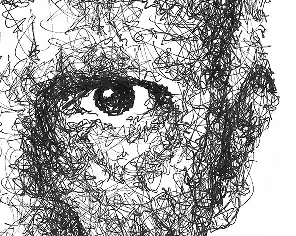 Detail aus dem Pablo Picasso Portrait der Künstlerin Marilena Hamm alias Scribblezone, im unversechselbaren Scribble-Stil gezeichnet.