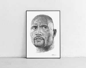 Dwayne "The Rock" Johnson Portait der Künstlerin Marilena Hamm alias Scribblezone, im unversechselbaren Scribble-Stil gezeichnet