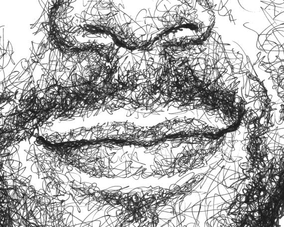 Detail aus dem Kid Cudi Portrait der Künstlerin Marilena Hamm alias Scribblezone, im unversechselbaren Scribble-Stil gezeichnet.