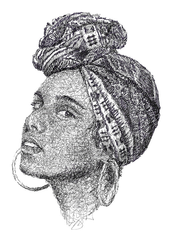 Alicia Keys Portrait der Künstlerin Marilena Hamm alias Scribblezone im Scribble-Stil gezeichnet.