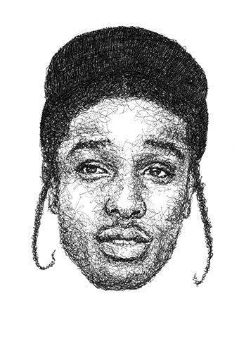Asap Rocky Portrait der Künstlerin Marilena Hamm alias Scribblezone im Scribble-Stil gezeichnet.