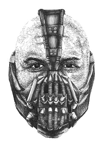 Tom Hardy in der Rolle des Bane aus Batman, gezeichnet im Scribbel-Stil der Künstlerin Marilena Hamm alias Scribblezone.