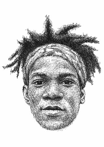 Jean-Michel Basquiat Portrait der Künstlerin Marilena Hamm alias Scribblezone im Scribble-Stil gezeichnet.