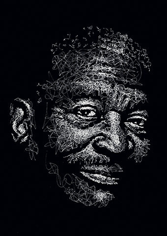 BB King Portrait im Scribble-Stil der Künstlerin Marilena Hamm alias Scribblezone