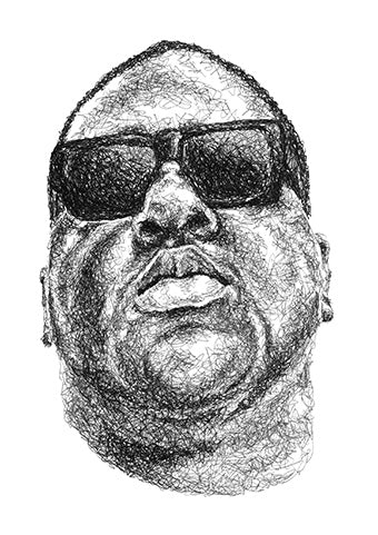 The Notorious BIG Portrait im Scribble-Stil der Künstlerin Marilena Hamm alias Scribblezone