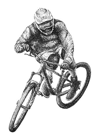 BMX Fahrer Portrait der Künstlerin Marilena Hamm alias Scribblezone im Scribble-Stil gezeichnet.