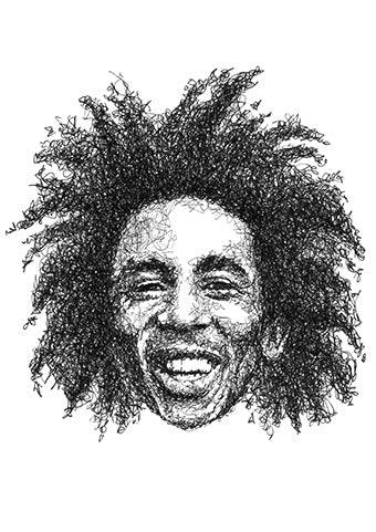 Bob Marley Portrait der Künstlerin Marilena Hamm alias Scribblezone im Scribble-Stil gezeichnet.