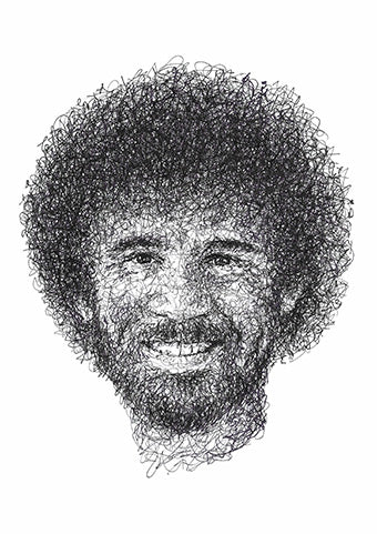 Bob Ross Portrait der Künstlerin Marilena Hamm alias Scribblezone im Scribble-Stil gezeichnet.