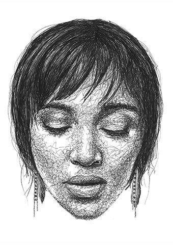 Cassandra Steen Portrait der Künstlerin Marilena Hamm alias Scribblezone im Scribble-Stil gezeichnet.