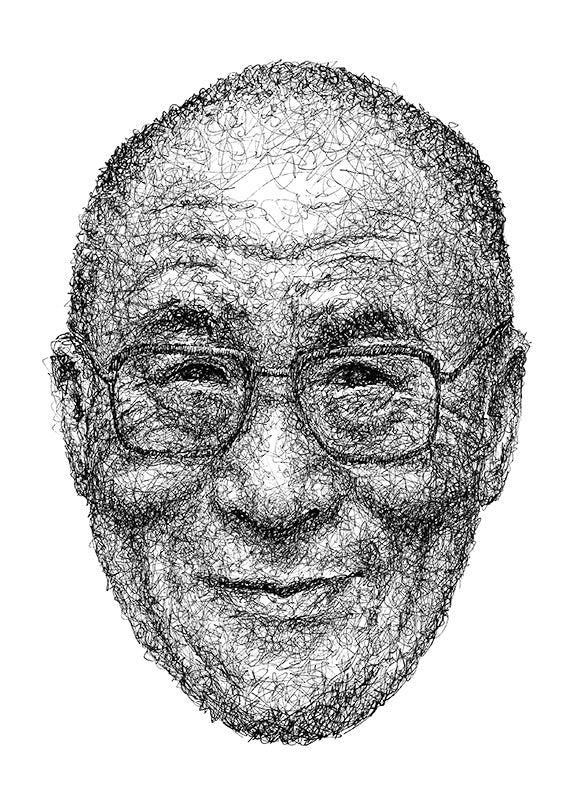 Dalai Lama Portrait der Künstlerin Marilena Hamm alias Scribblezone im Scribble-Stil gezeichnet.