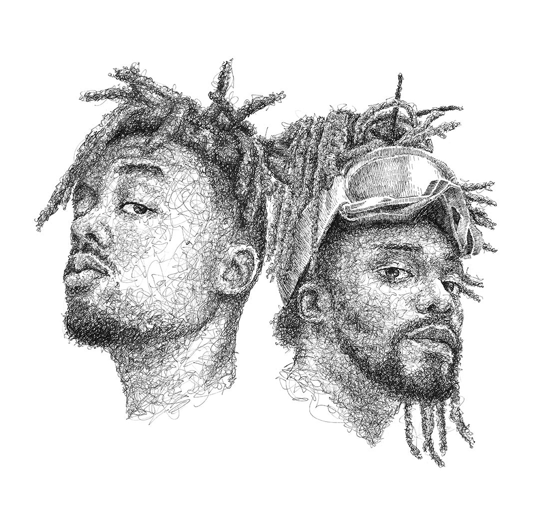 Earthgang Portrait im Scribble-Stil der Künstlerin Marilena Hamm alias Scribblezone