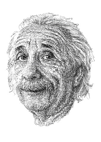 Albert Einstein Portrait der Künstlerin Marilena Hamm alias Scribblezone im Scribble-Stil gezeichnet.
