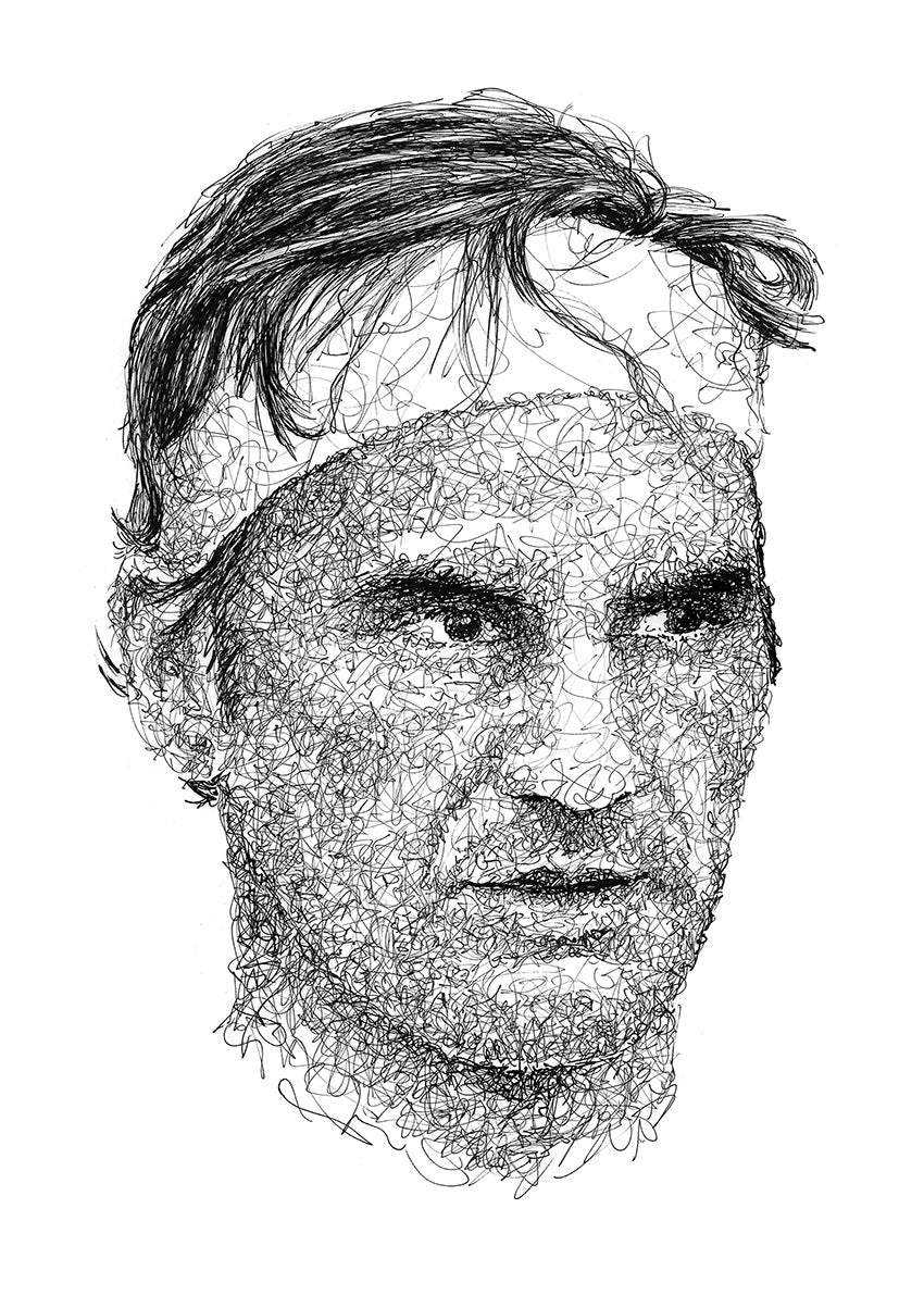 Roger Federer Portrait der Künstlerin Marilena Hamm alias Scribblezone im Scribble-Stil gezeichnet.