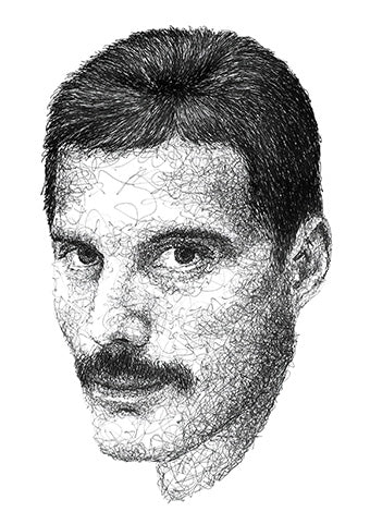 Freddie Mercury Portrait der Künstlerin Marilena Hamm alias Scribblezone im Scribble-Stil gezeichnet.