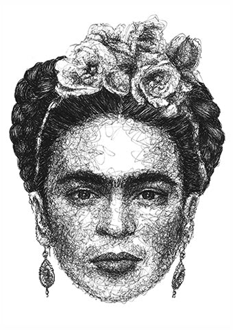 Frida Kahlo Portrait der Künstlerin Marilena Hamm alias Scribblezone im Scribble-Stil gezeichnet. 