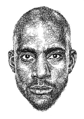 Kevin Garnett Portrait der Künstlerin Marilena Hamm alias Scribblezone im Scribble-Stil gezeichnet.