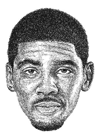Kyrie Irving Portrait der Künstlerin Marilena Hamm alias Scribblezone im Scribble-Stil gezeichnet.